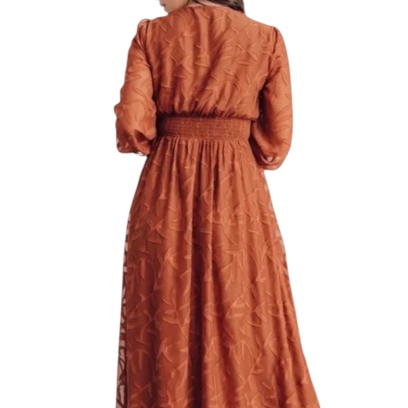 Baltic‎ Born Chiffon Textured Long Sleeve Floral Women's Maxi Dress In Rust, NWT - Picture 3 of 11